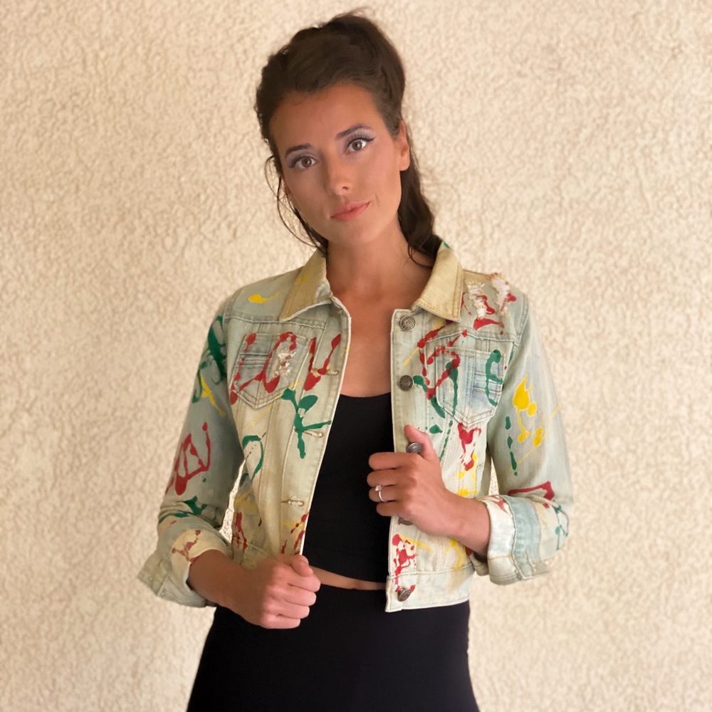 Navie Paint Style Button Up Jean Jacket - Picture 4 of 12